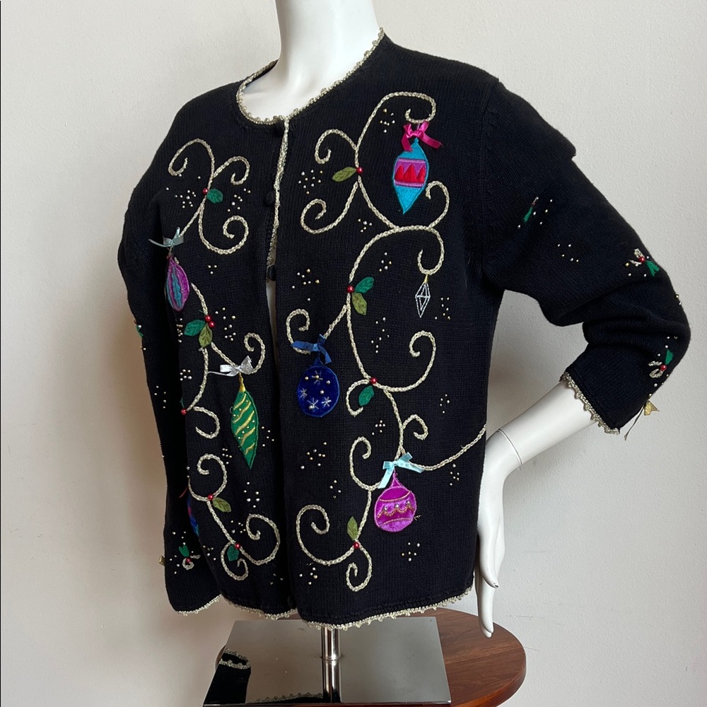 Designers Originals Black Cardigan with Colorful Embroidery